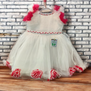 Girls Sleeveless Round Neck Fit and Flare Dress - White & Red